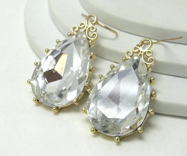 Tear drop large facet glass earring