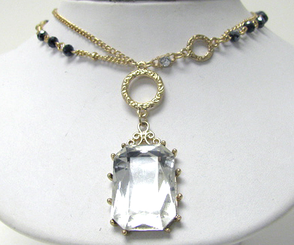 Facet glass square pendant necklace