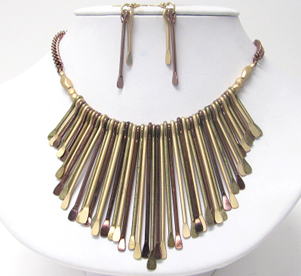 Multi metal stick drop tribal necklace earring set