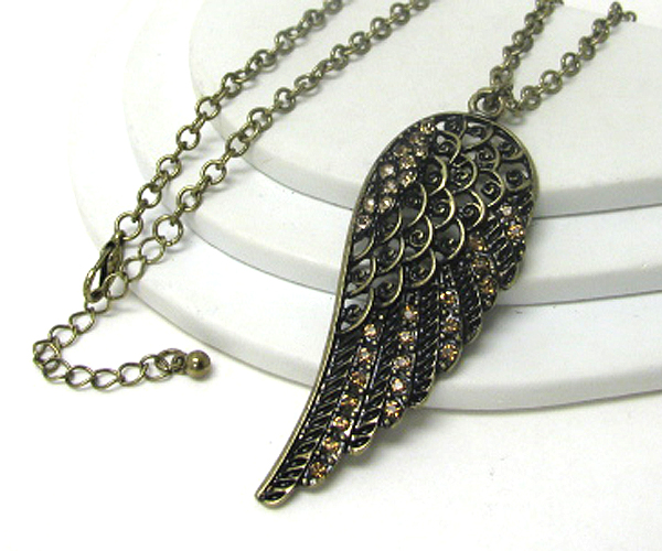 Crystal stud angel wing necklace 