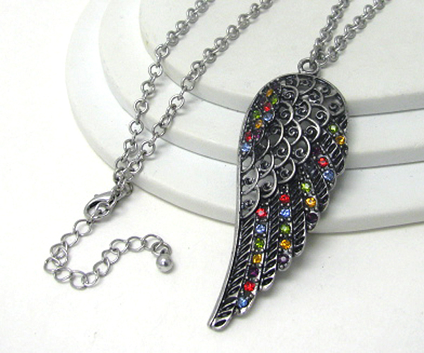 Crystal stud angel wing necklace 