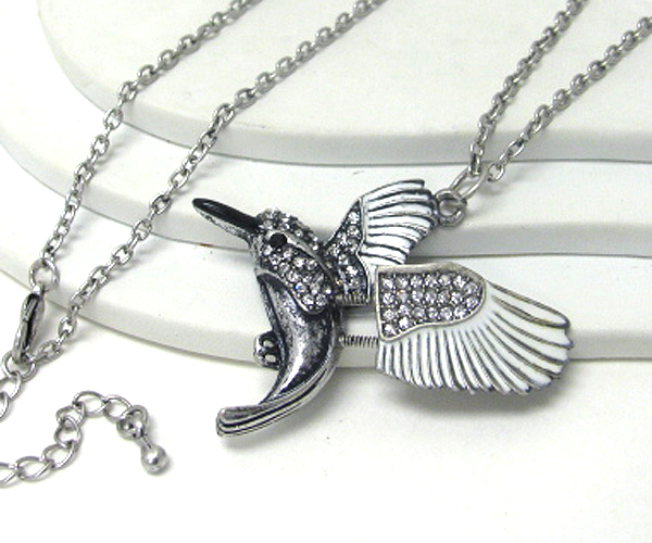 Crystal and epoxy hummingbird long necklace