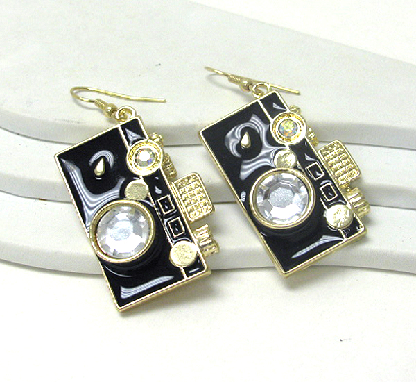 Crystal and epoxy camera earring