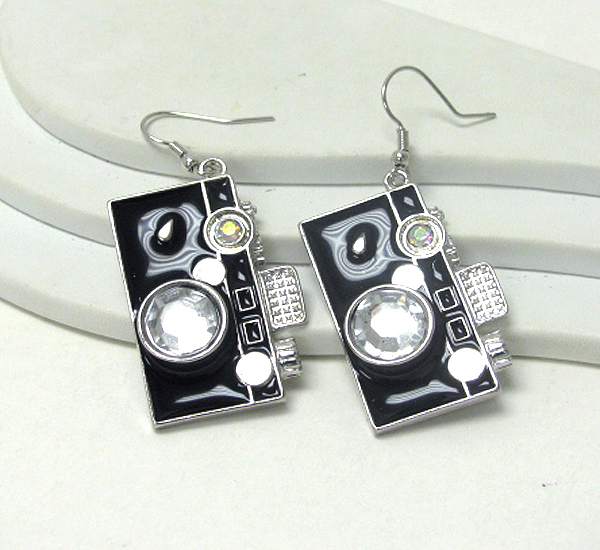 Crystal and epoxy camera earring