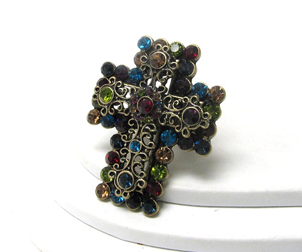 Crystal stud cross stretch ring