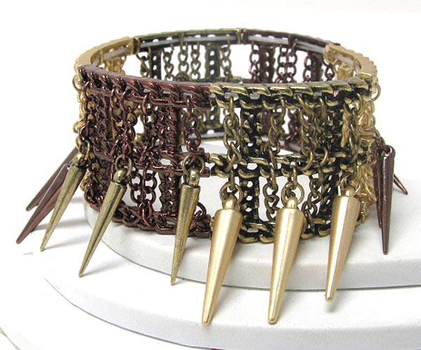 Multi spike and chain dangle stretch bracelet