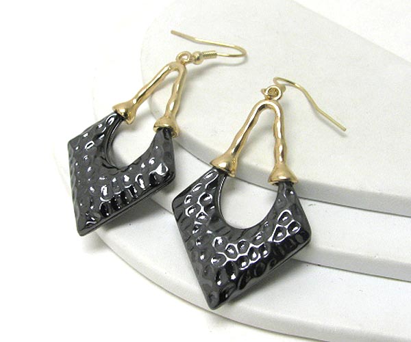 Hammered and liquid metal designer style earring