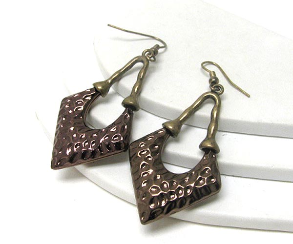 Hammered and liquid metal designer style earring