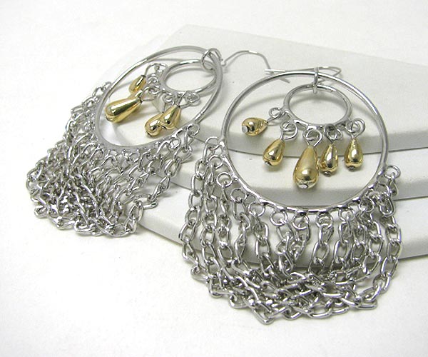 Double hoop and multi chain drop earring - hoops