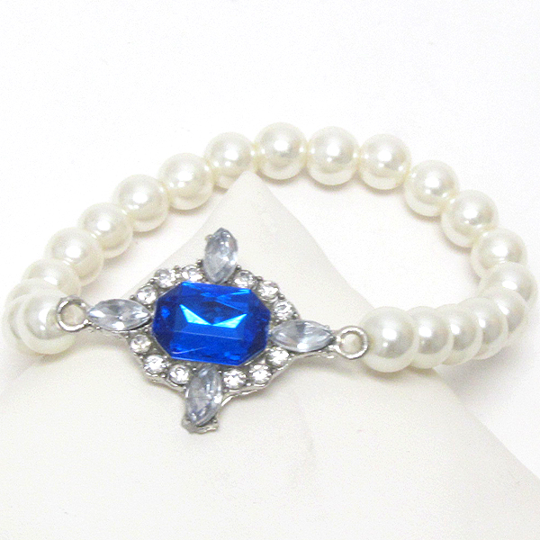 Facet acrylic stone deco and pearl stretch bracelet