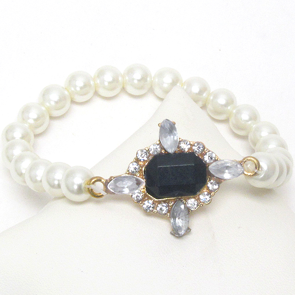 Facet acrylic stone deco and pearl stretch bracelet