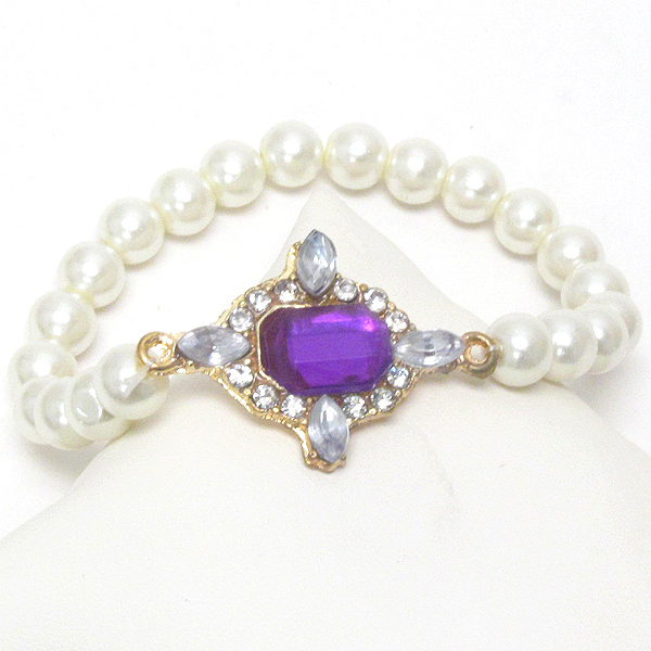 Facet acrylic stone deco and pearl stretch bracelet