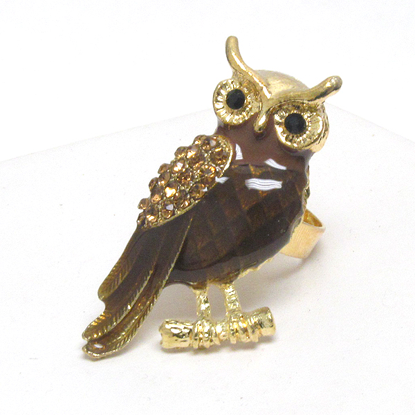 Crystal and epoxy deco owl ring