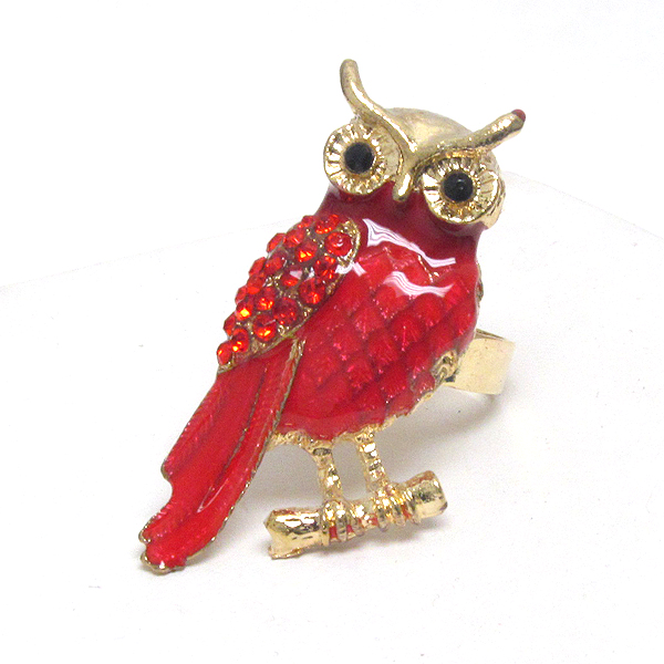 Crystal and epoxy deco owl ring