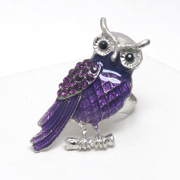 Crystal and epoxy deco owl ring