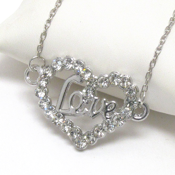 Crystal heart and love pendant necklace -valentine