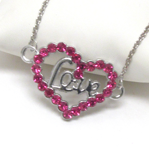 Crystal heart and love  pendant necklace -valentine