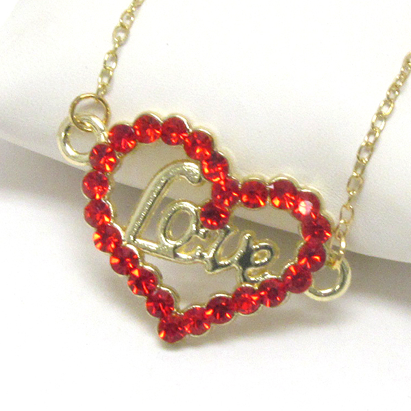 Crystal heart and  love pendant necklace -valentine