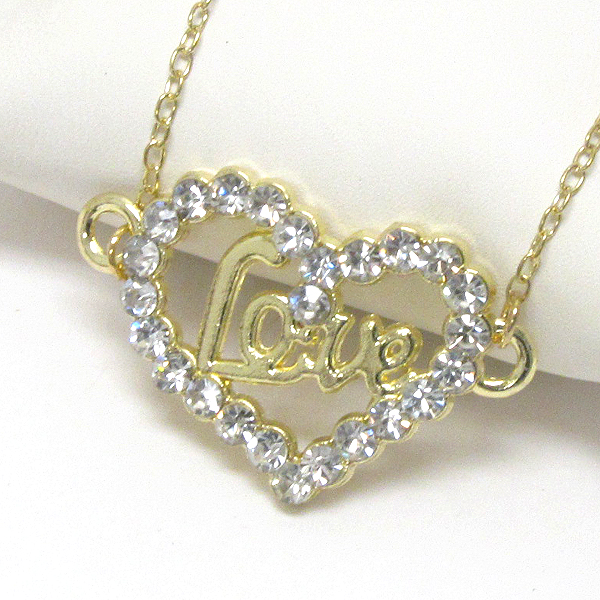 Crystal heart and love pendant necklace