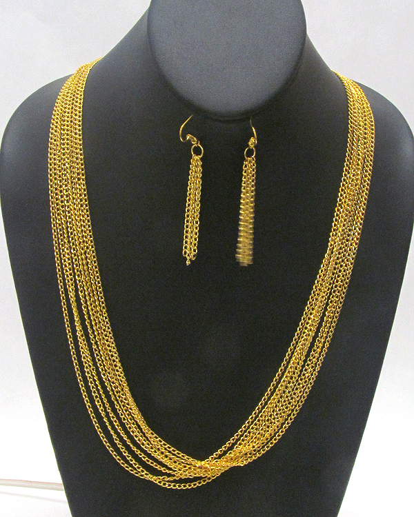 Multi layer chain necklace earring set