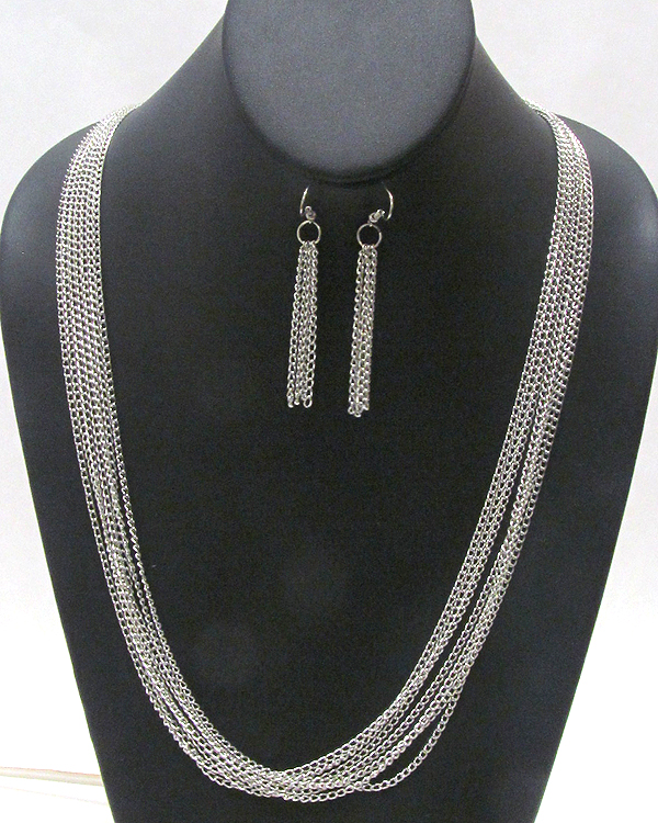 Multi layer chain necklace earring set