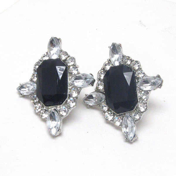 Facet acrylic stone and crystal deco stud earring