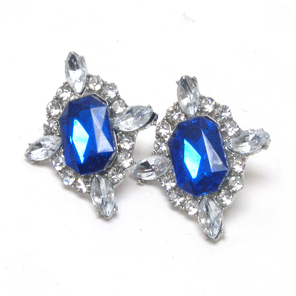 Facet acrylic stone and crystal deco stud earring