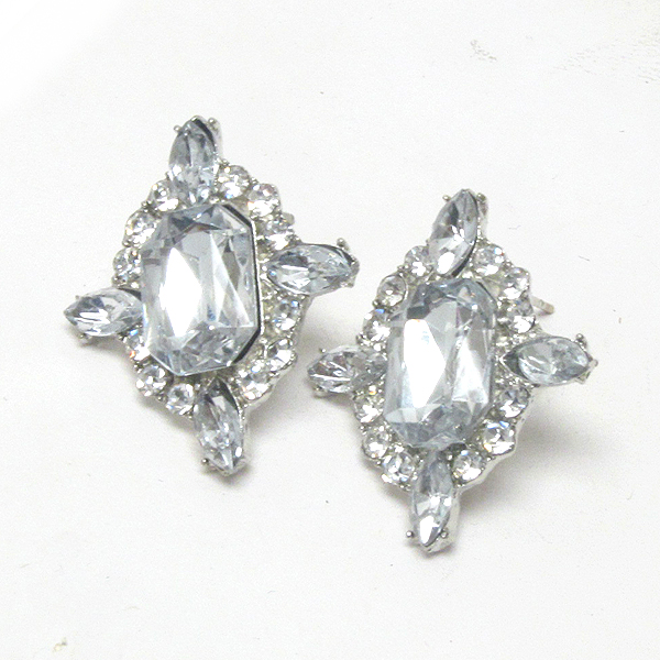 Facet acrylic stone and crystal deco stud earring 