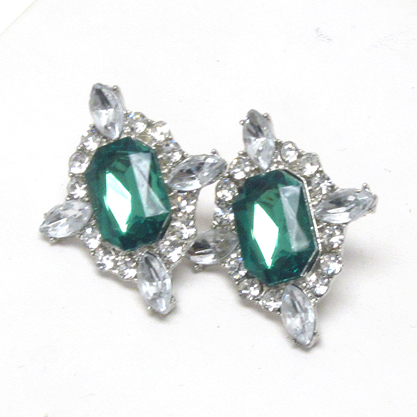 Facet acrylic stone and crystal deco stud earring