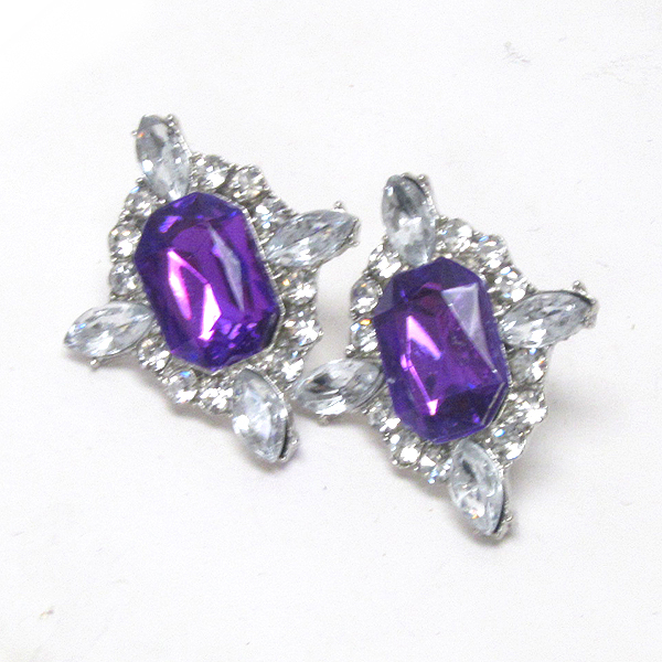 Facet acrylic stone and crystal deco stud earring 