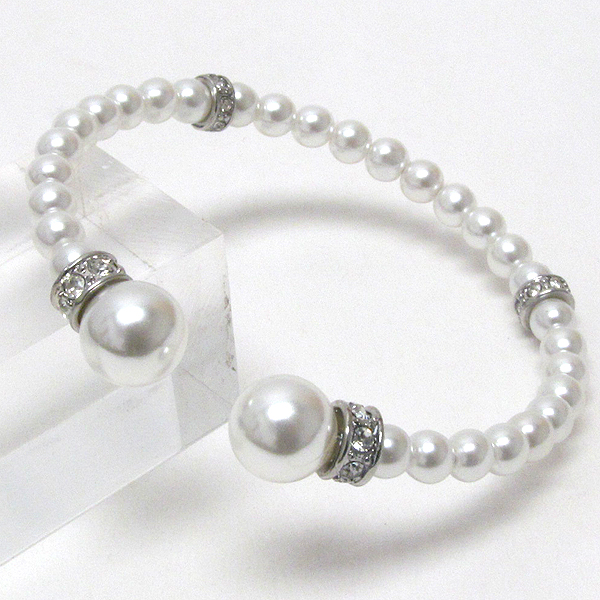 Crystal rondelle and pearl deco flexible band bracelet