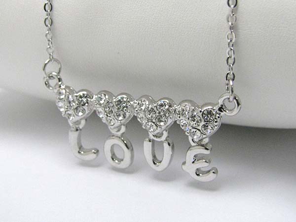 Made in korea whitegold plating crystal stud hearts and love dangle necklace