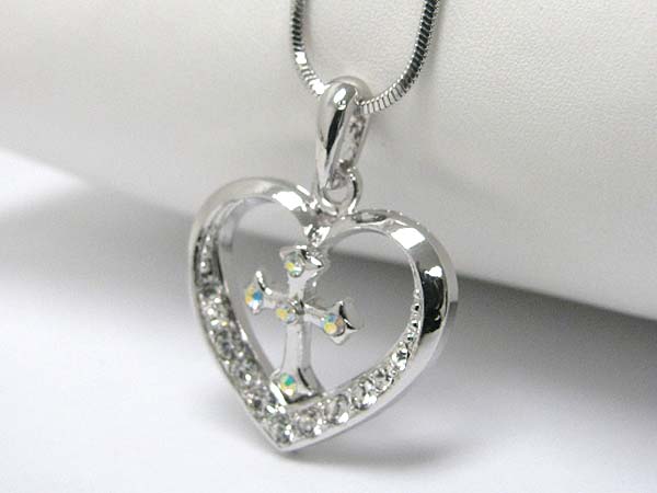 Made in korea whitegold plating crystal stud cross dangle in heart pendant necklace?