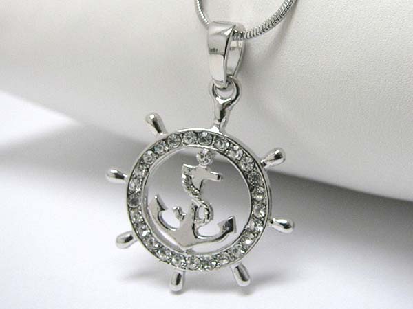 Made in korea whitegold plating crystal stud nautical wheel pendant necklace?