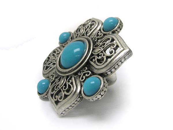 Formica sotne stud metal filigree flower stretch ring