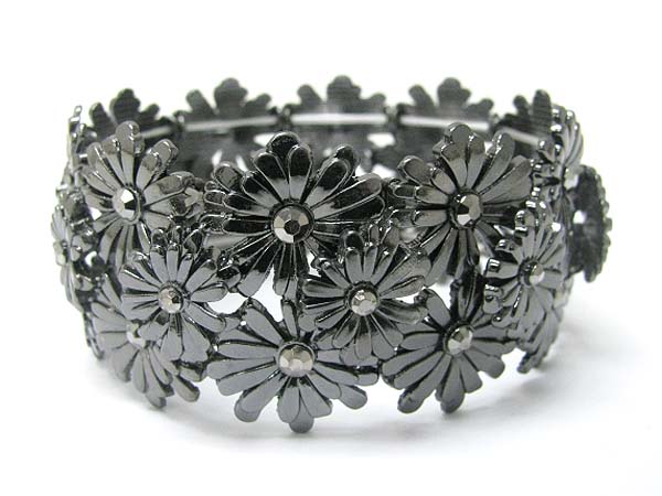 Multi metal flower link stretch bracelet