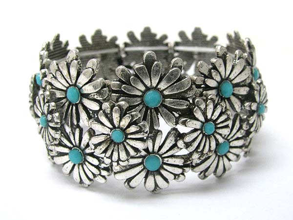 Multi metal flower link stretch bracelet