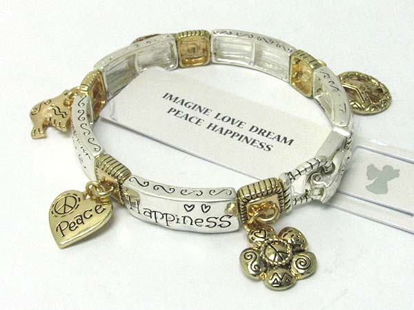 Mixed charm dangle inspiration message written stretch bracelet