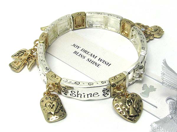 Angel charm dangle inspiration message written stretch bracelet