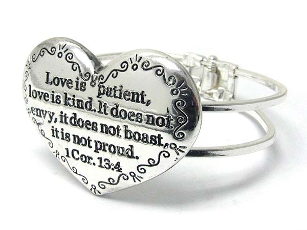 Bible message written metal heart hinge bangle