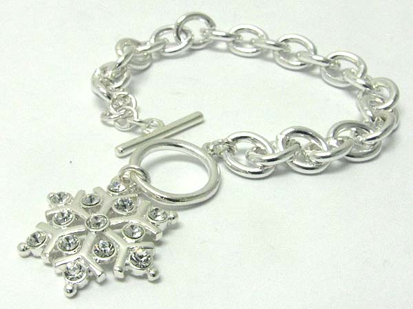 Crystal stud snowflake charm dangle metal chain bracelet