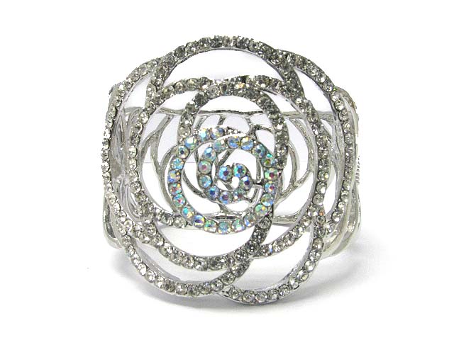 Crystal stud metal flower frame hinge bangle