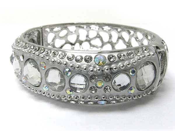 Crystal and glass stone bubble metal art hinge bangle