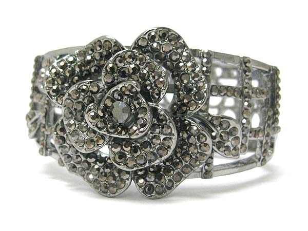 Crystal stud flower metal hinge bangle