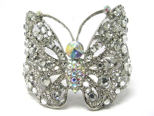 Crystal stud large butterfly metal hinge bangle