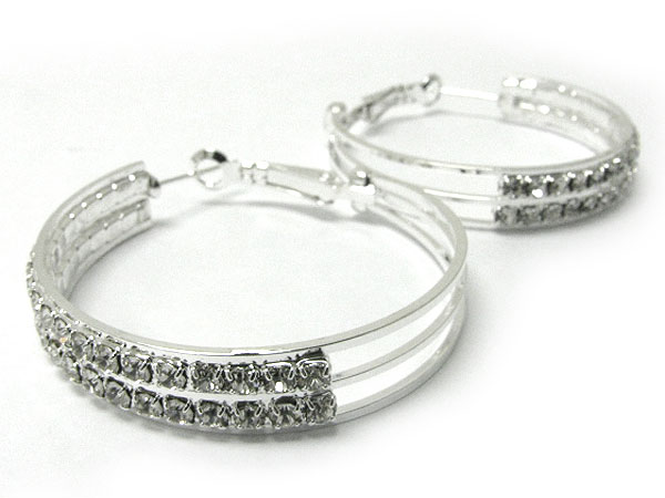 Double row rhinestone hoop earring - hoops