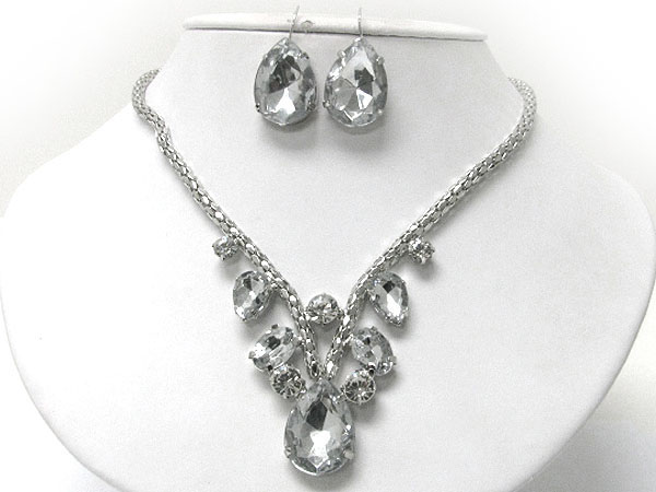 Multi cubic stone necklace earring set