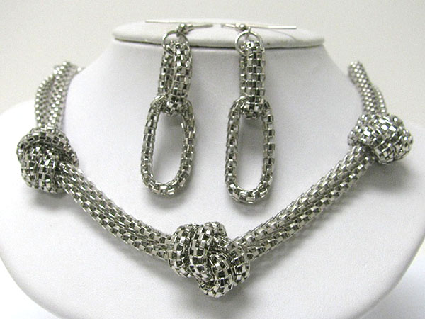 Knotted metal tube chain necklace earring set