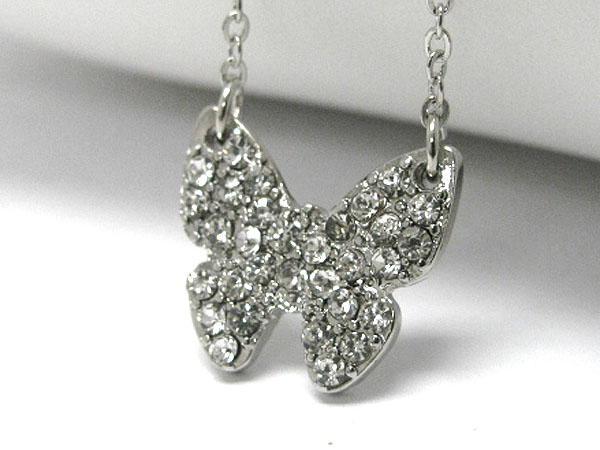 Crystal stud butterfly tied necklace