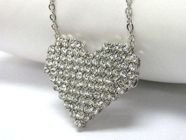 Crystal stud heart tied necklace